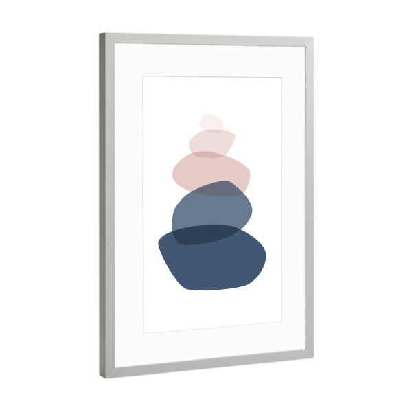 Poster mit Rahmen Silber "Blush Navy Balancing Stones" artboxONE - Natur