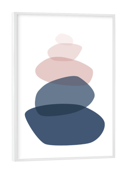 Poster mit weißem Rahmen "Blush Navy Balancing Stones" artboxONE - Natur