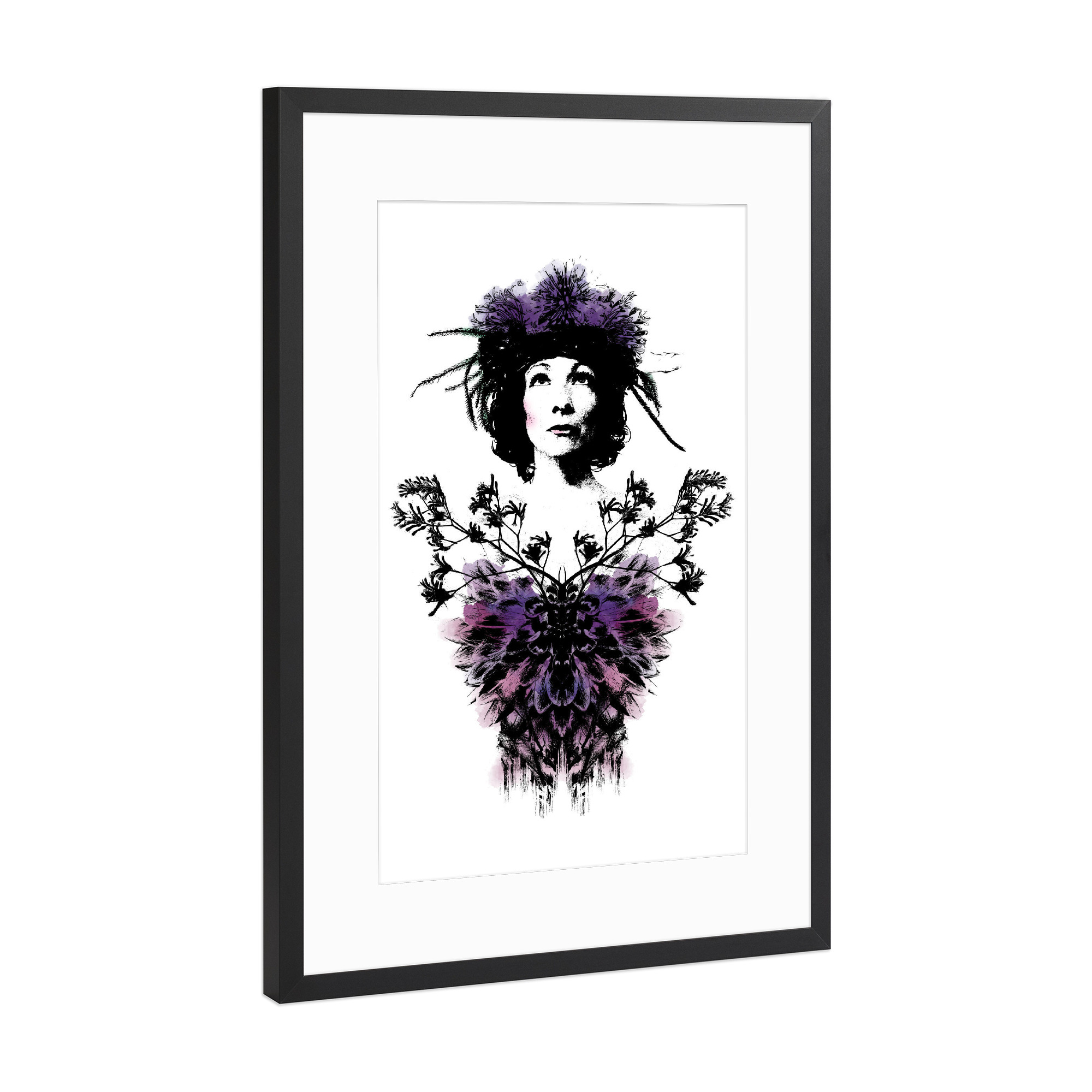 Poster mit Rahmen Schwarz (Metallic) "Natura Elemental Goddess" artboxONE - Natur,Floral,Menschen,Schwarzweiß,Ultraviolet