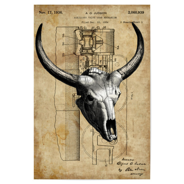 Poster 30x20 cm "Stier Schädel" artboxONE - Tiere - Stier schädel,Stier,Schädel,Tier,Natur,Steampunk,Retro,Western,Vintage