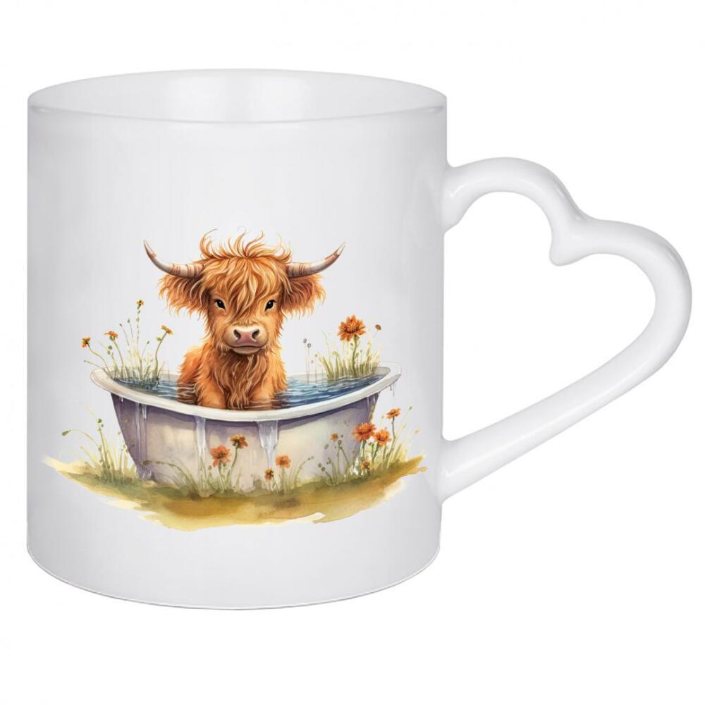 Herztasse "Highland Cow Tub R" artboxONE - Natur,Floral,Tiere - Hochland,Kuh,Rinder,Blumen,Blumen,Wanne,Bad,Niedlich,Tiere
