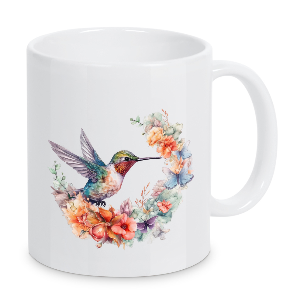 Tasse "Kolibri D" artboxONE - Floral,Tiere - Tiere,Vögel,Kolibri,Bunt,Aquarell,Blumen,Blumen