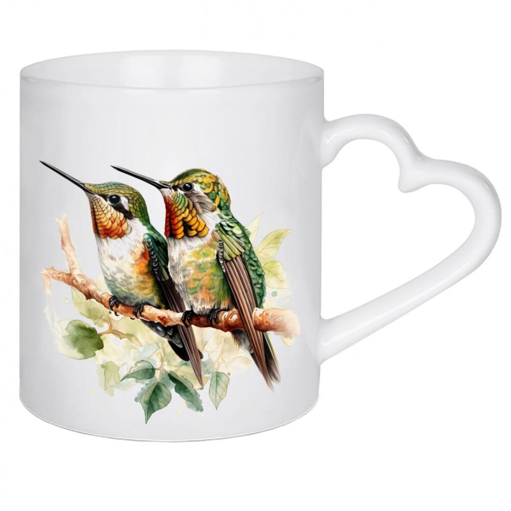 Herztasse "Kolibri H" artboxONE - Natur,Tiere - Tiere,Vögel,Kolibris,Natur,Bunt,Aquarell,Baum