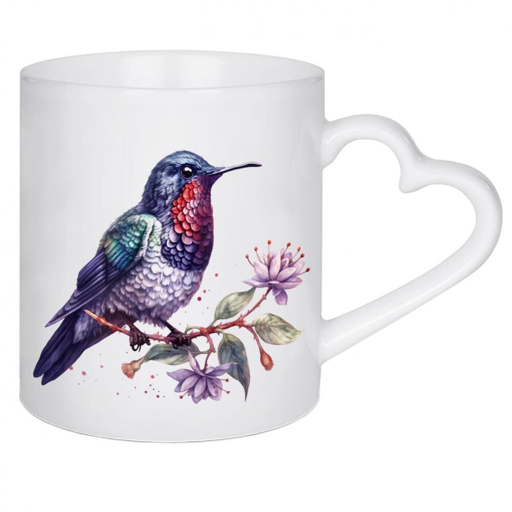 Herztasse "Kolibri O" artboxONE - Natur,Floral,Tiere - Tiere,Vogel,Kolibri,Natur,Blumen,Blume,Bäume,Bunt,Aquarell