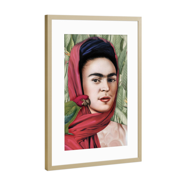 Poster mit Rahmen Gold "Frida Vida" artboxONE - Floral,Menschen