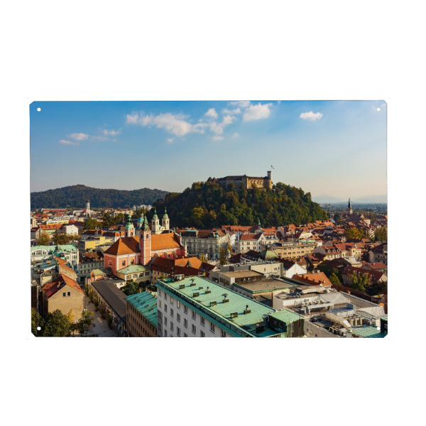 Holzbild "Ljubljana in Slowenien" artboxONE - Städte,Reise / Länder - Stadt,Burg,Slowenien,Ljubljana,Altstadt,Architektur,Leibach