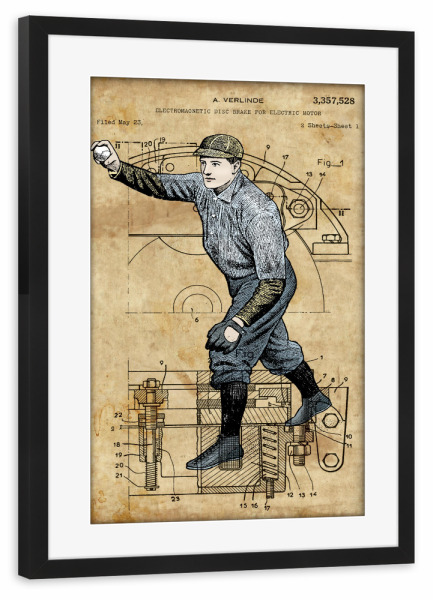 Poster mit Rahmen schwarz "Steampunk Baseball Pitcher" artboxONE - Sport - Baseball,Sport,Steampunk,Vintage,Antik,Retro,Entwurf