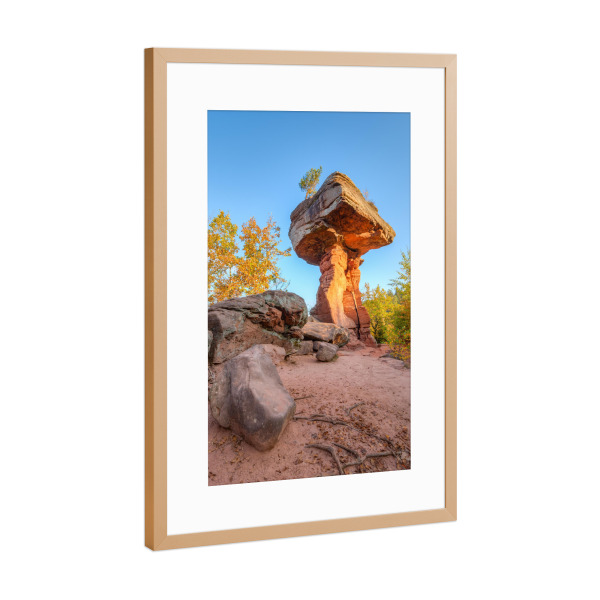Poster mit Rahmen Kupfer "Teufelstisch" artboxONE - Natur,Reise - Rheinland-pfalz,Pfälzerwald,Hinterweidenthal,Teufelstisch,Felsen,Natur,Herbst