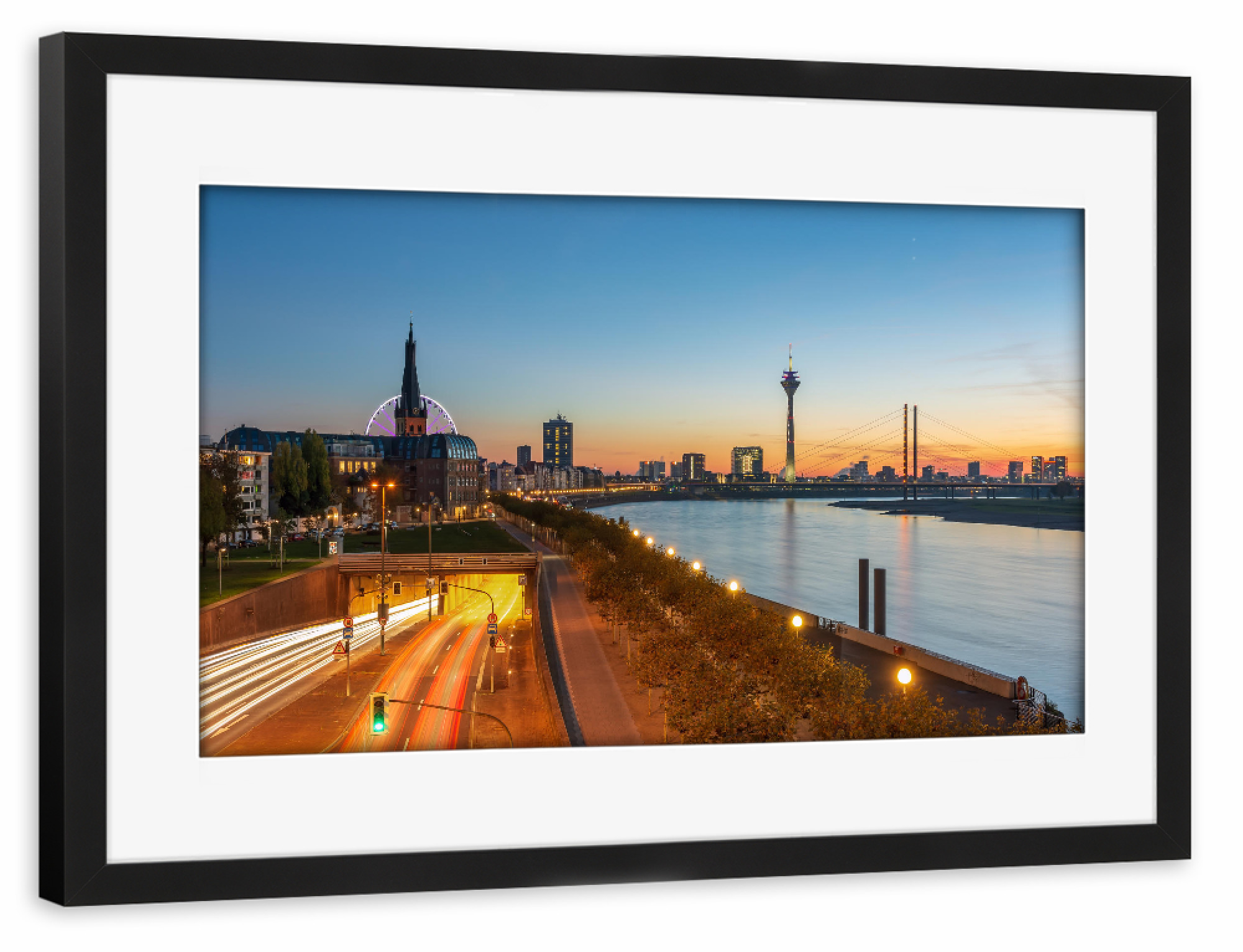 Poster mit Rahmen schwarz "Düsseldorf am Rhein" artboxONE - Städte / Düsseldorf