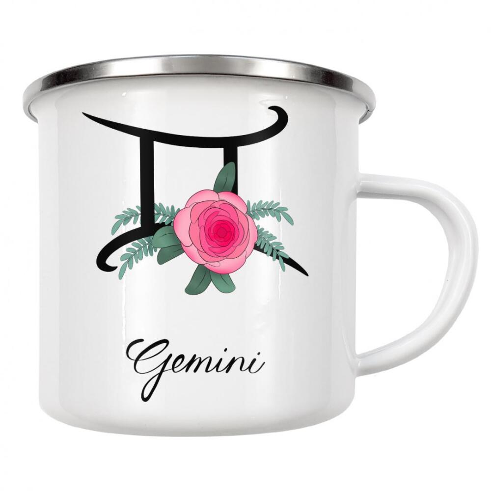 Emaille Tasse "Blumentierkreis: Zwillinge" artboxONE - Typografie,Floral,Fashion