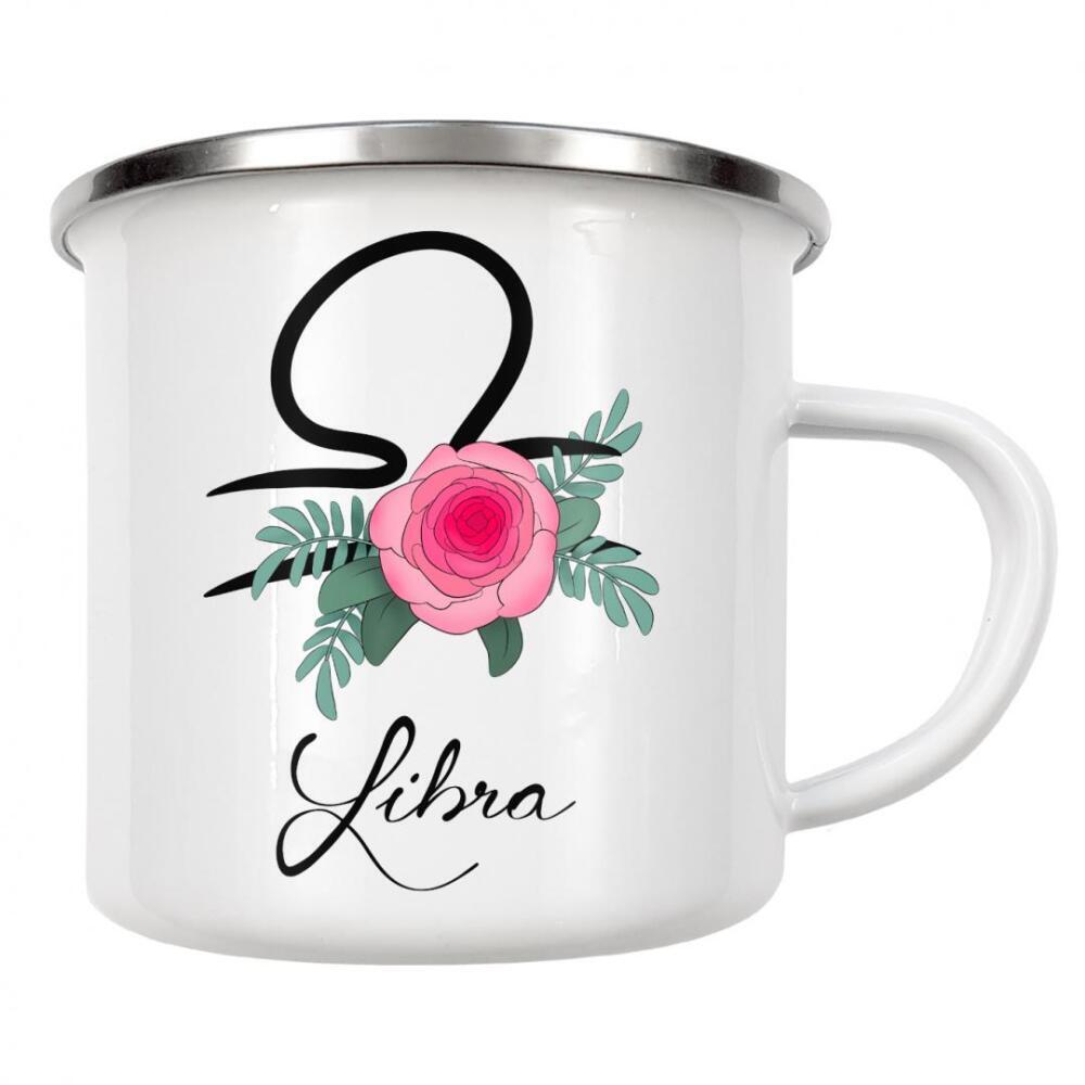 Emaille Tasse "Blumentierkreis: Waage" artboxONE - Typografie,Floral,Fashion