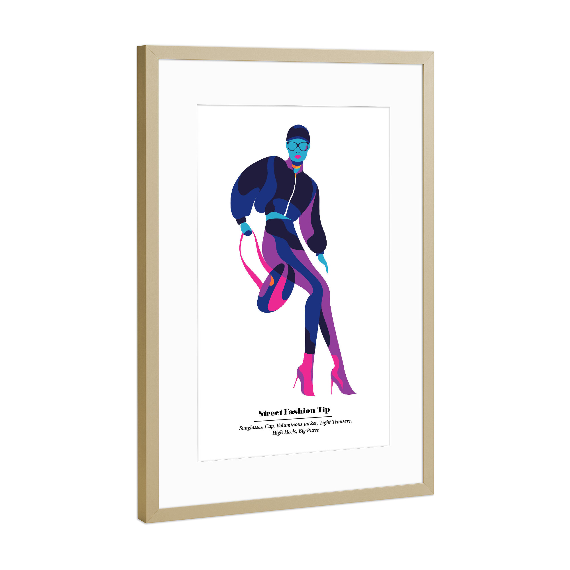 Poster mit Rahmen Gold "Urban Fashion Tip" artboxONE - Menschen,Fashion - Fashion,Style,Woman,Sunglasses,Heels,Outfit,Street,Urban,Bag,Purse