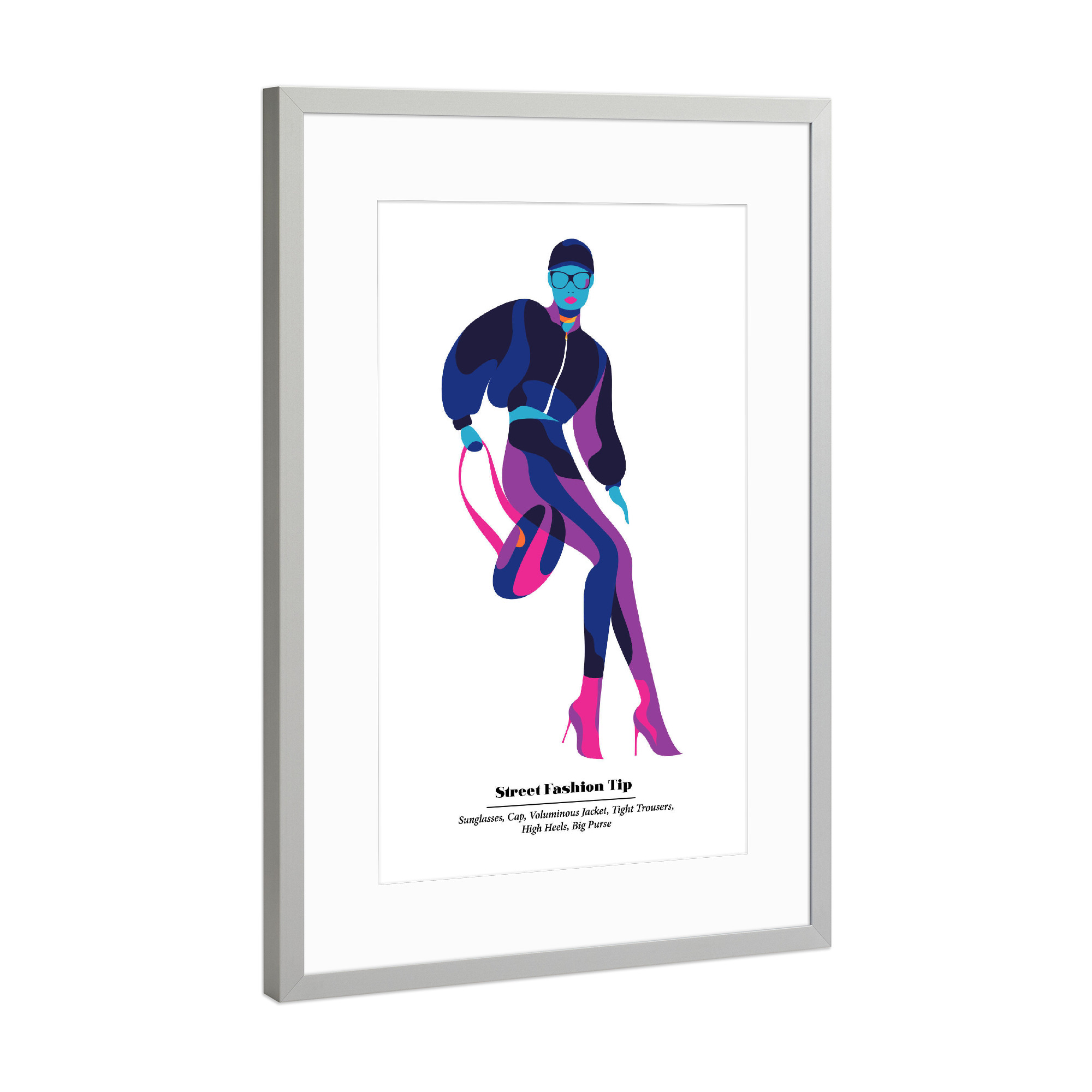 Poster mit Rahmen Silber "Urban Fashion Tip" artboxONE - Menschen,Fashion - Fashion,Style,Woman,Sunglasses,Heels,Outfit,Street,Urban,Bag,Purse