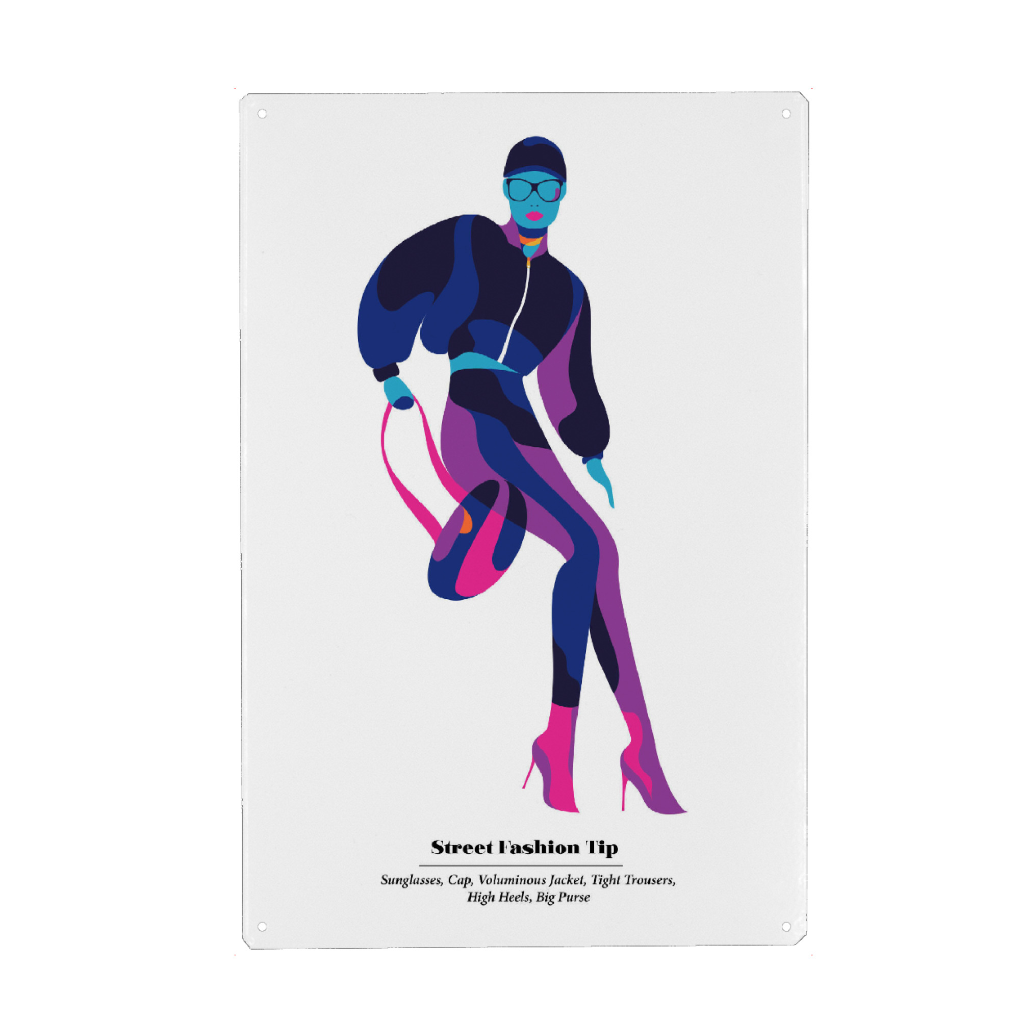 Metall Poster "Urban Fashion Tip" artboxONE - Menschen,Fashion - Fashion,Style,Woman,Sunglasses,Heels,Outfit,Street,Urban,Bag,Purse - Blechschild