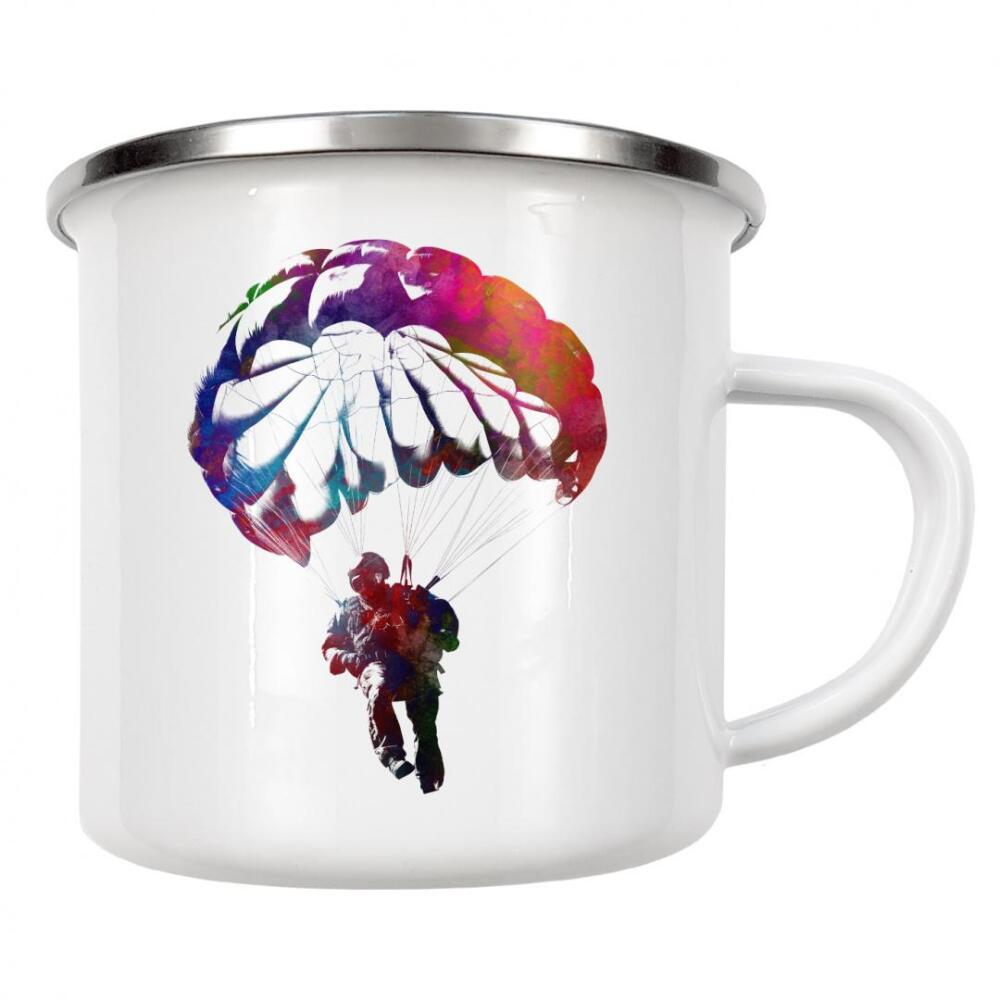 Emaille Tasse "Fallschirmjäger-Sportkunst C" artboxONE - Sport - Fallschirmjäger,Fallschirm,Sport,Grafik,Illustration,Militär