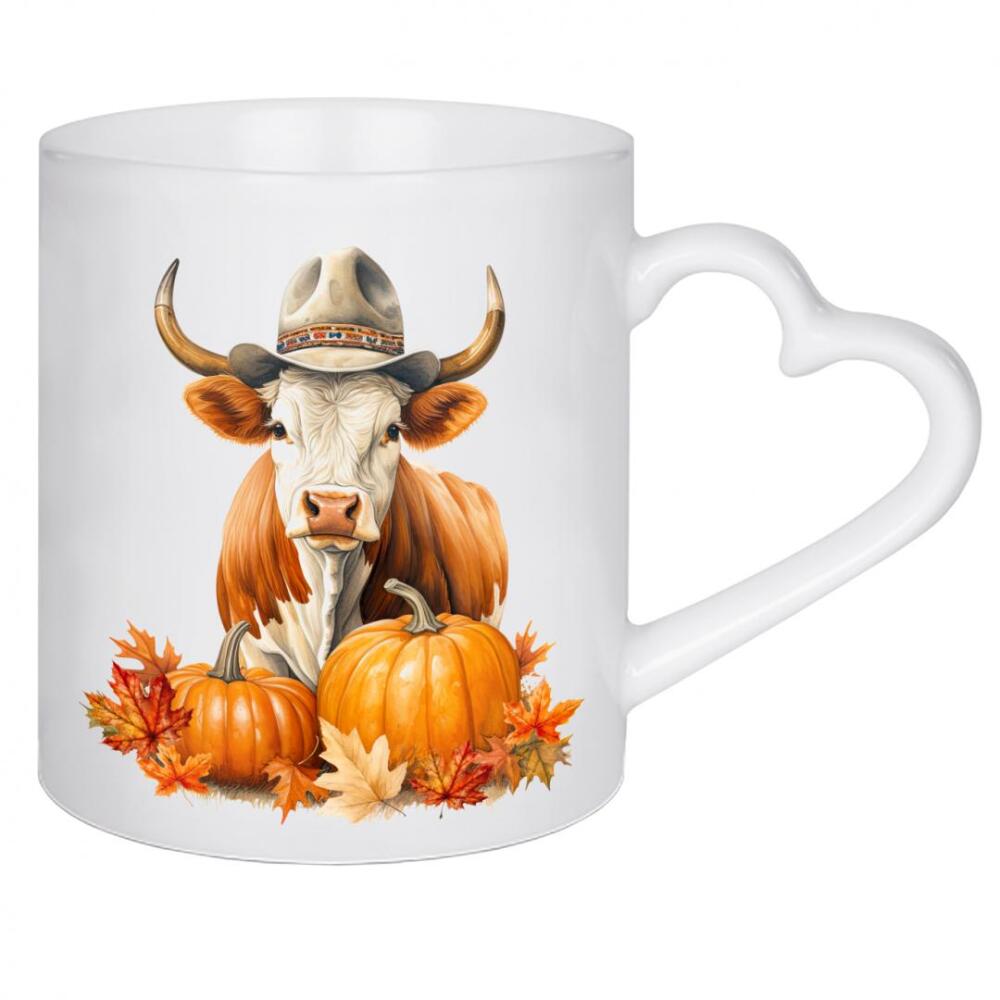 Herztasse "Hochlandkuh mit Kürbis" artboxONE - Tiere,Essen & Trinken,Für Papa,Festivals,Halloween