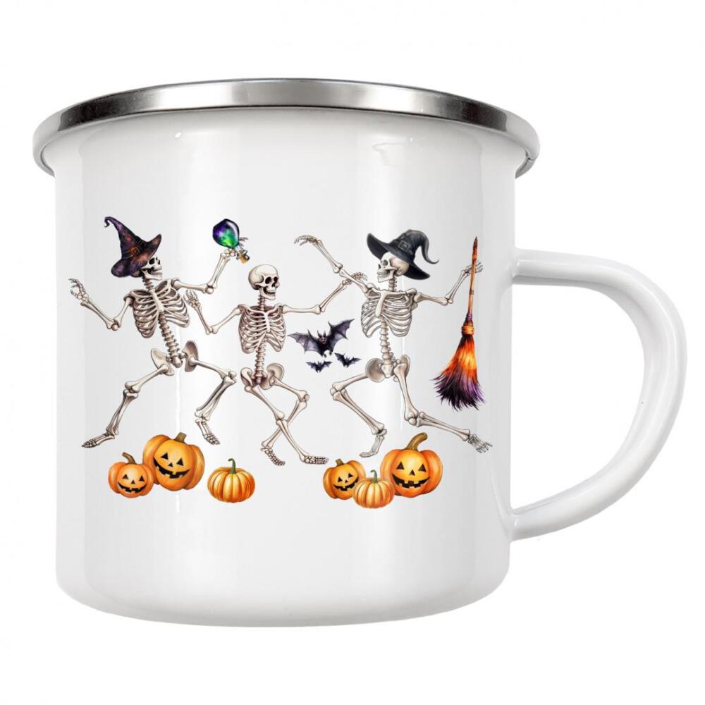 Emaille Tasse "Tanzende Skelette" artboxONE - Menschen,Festivals,Halloween,Lustig