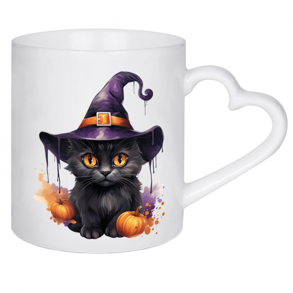 Herztasse "Schwarze Katze mit Hexenhut" artboxONE - Tiere,Essen & Trinken,Festivals,Halloween