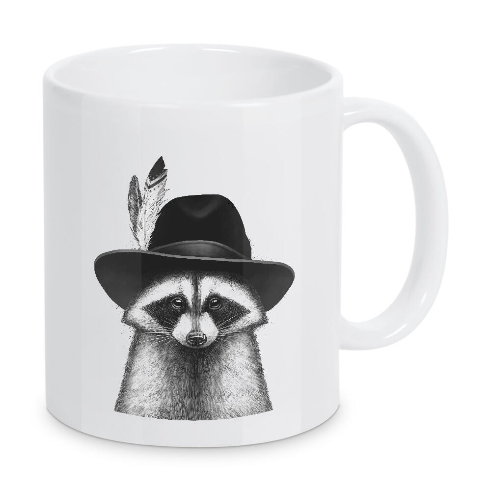 Tasse "Zigeunerwaschbär" artboxONE - Tiere,Fashion - Waschbär,Waschbären,Waschbärkunst,Tier,Tiere,Hut,Federn,Hippie,Zigeuner,Kunstwerk,Digitale kunst
