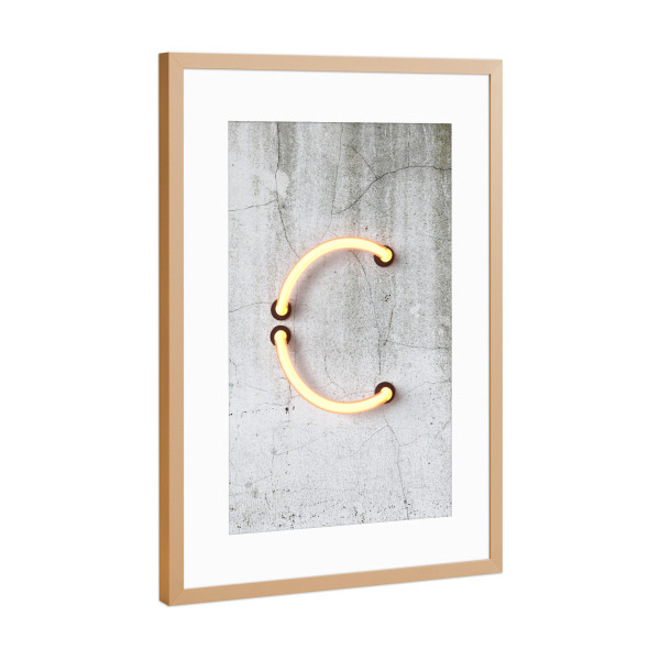 Poster mit Rahmen Kupfer "Neon Alphabet On - C" artboxONE - Buchstaben / C - Buchstabenset-neon1,Buchstabe-c,C,Neon,Neon sign,Neon art