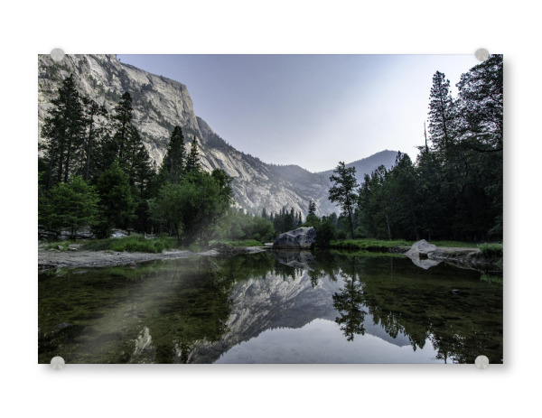 Acrylglasbild "Mirror Lake Yosemite" artboxONE - Natur,Reise,Schwarzweiß - Mirror lake,Reflection,Lake,Yosemite,Landscape,Nature,Travel,Forrest,Spring