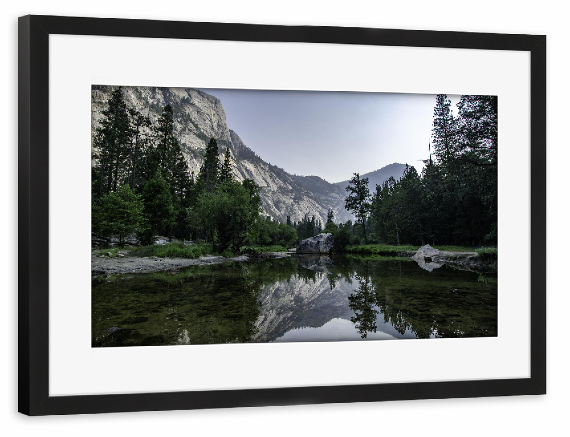 Poster mit Rahmen schwarz "Mirror Lake Yosemite" artboxONE - Natur,Reise,Schwarzweiß
