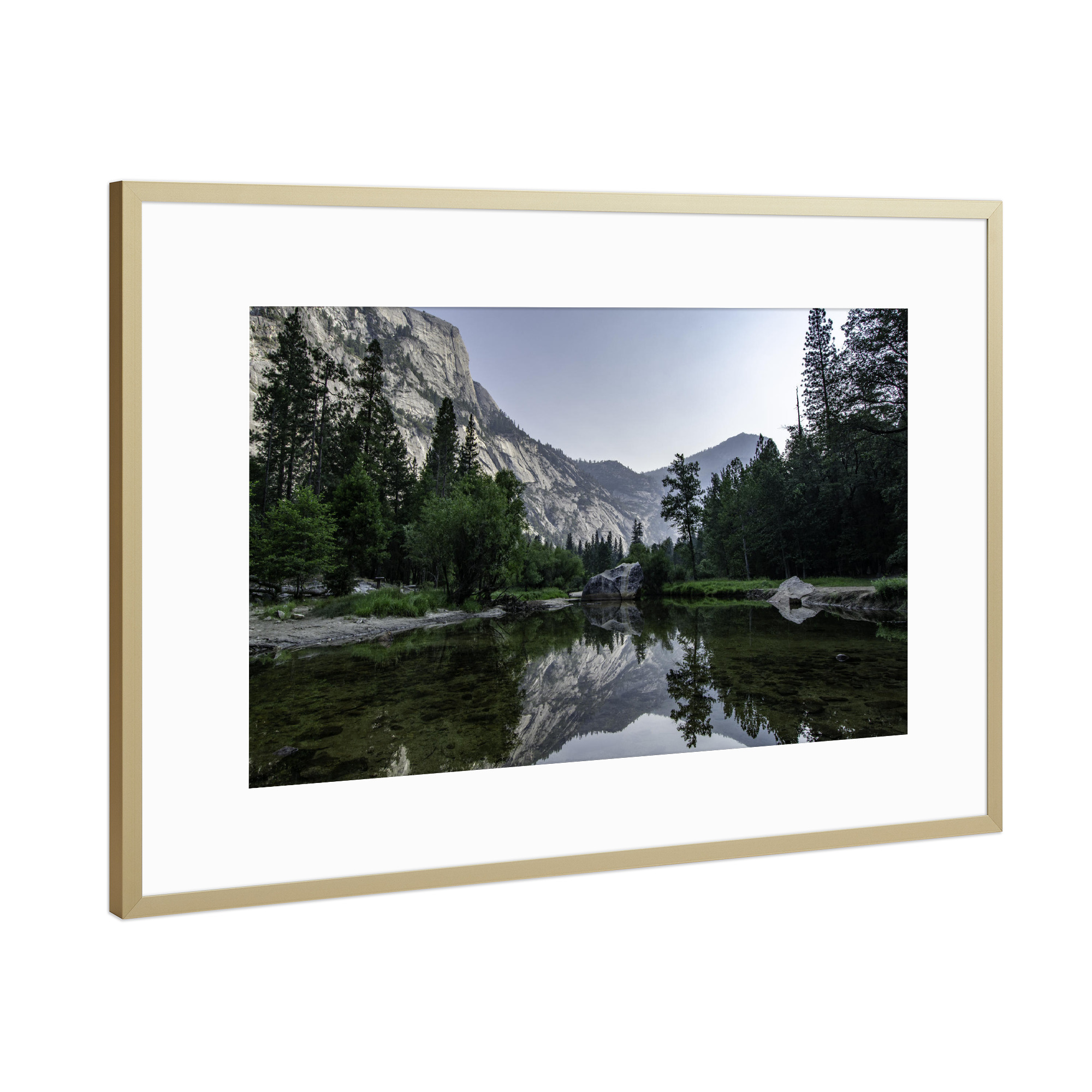 Poster mit Rahmen Gold "Mirror Lake Yosemite" artboxONE - Natur,Reise,Schwarzweiß