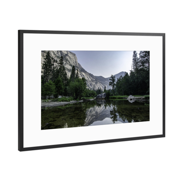 Poster mit Rahmen Schwarz (Metallic) "Mirror Lake Yosemite" artboxONE - Natur,Reise,Schwarzweiß