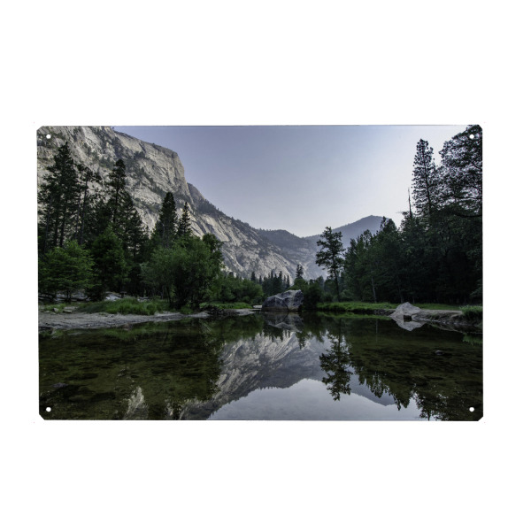 Metall Poster "Mirror Lake Yosemite" artboxONE - Natur,Reise,Schwarzweiß - Mirror lake,Reflection,Lake,Yosemite,Landscape,Nature,Travel,Forrest,Spring