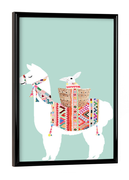 Poster mit schwarzem Rahmen "Lama mit Hase" artboxONE - Für Kinder
