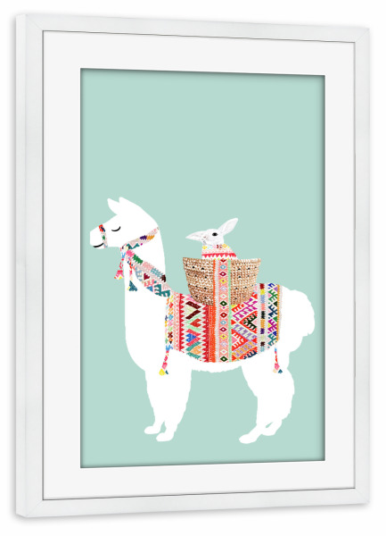 Poster mit Rahmen weiß "Lama mit Hase" artboxONE - Für Kinder