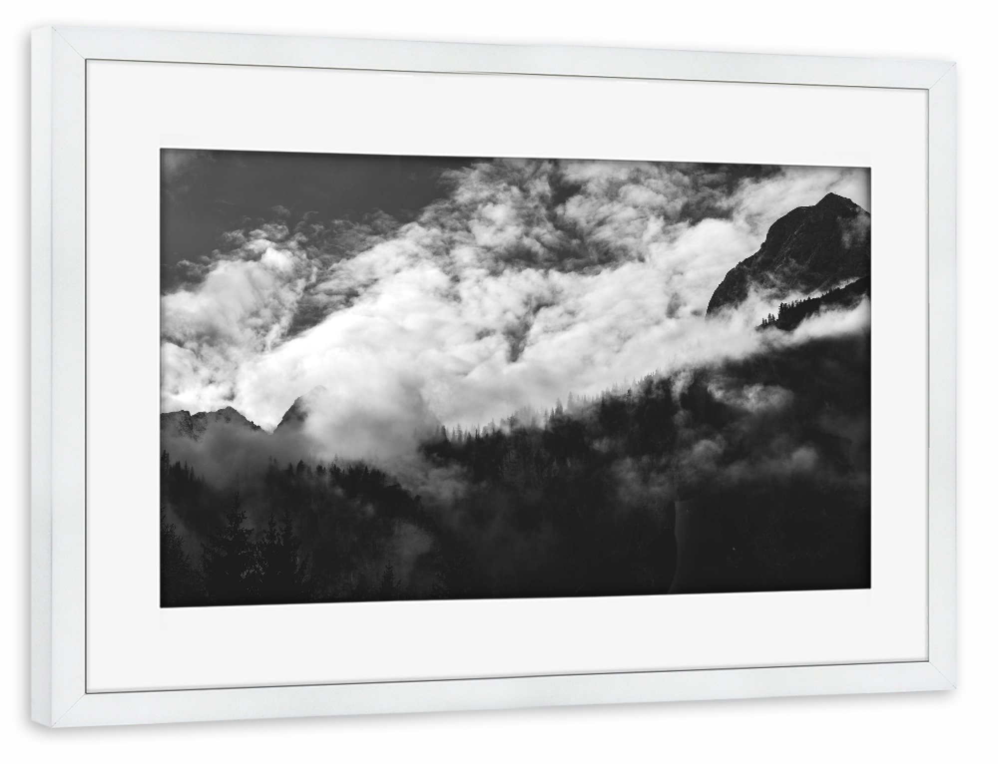 Poster mit Rahmen weiß "Zugspitzarena im Nebel" artboxONE - Natur,Reise,Schwarzweiß