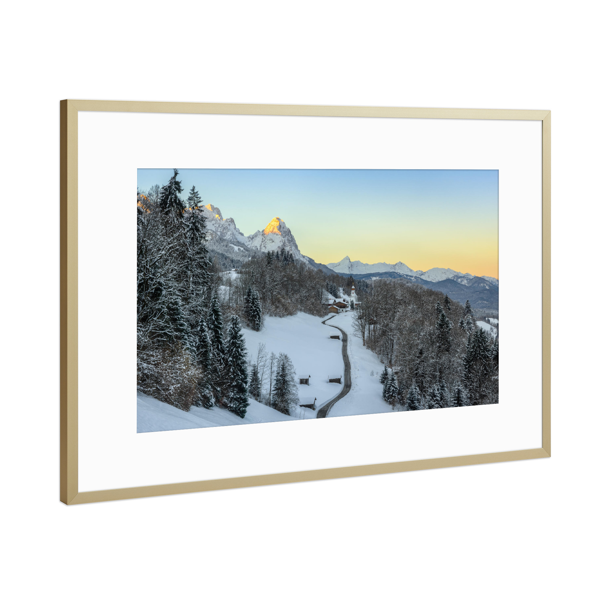 Poster mit Rahmen Gold "Wamberg im Winter" artboxONE - Natur,Reise / Länder