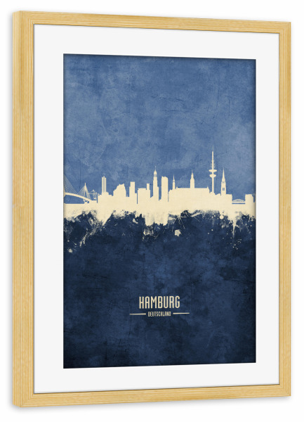 Poster mit Rahmen kiefer "Hamburg Germany Skyline Navy" artboxONE - Städte / Hamburg - Hamburg,Skyline,Cityscape