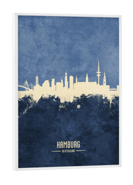 Poster mit weißem Rahmen "Hamburg Germany Skyline Navy" artboxONE - Städte / Hamburg - Hamburg,Skyline,Cityscape