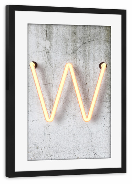 Poster mit Rahmen schwarz "Neon Alphabet On - W" artboxONE - Buchstaben / W