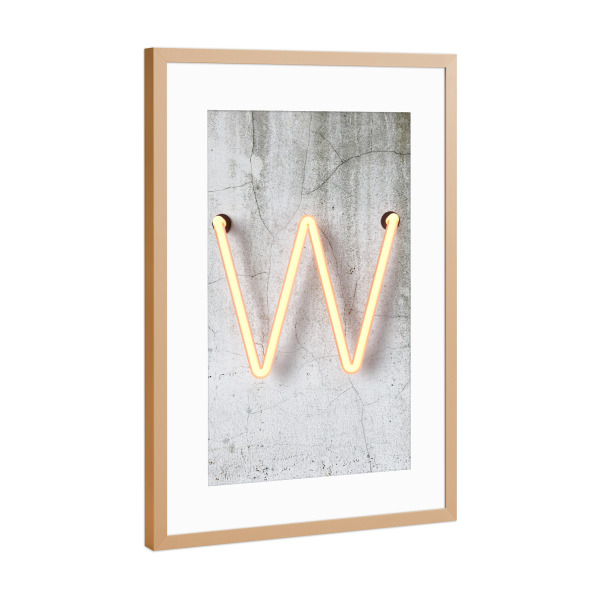 Poster mit Rahmen Kupfer "Neon Alphabet On - W" artboxONE - Buchstaben / W - Buchstabenset-neon1,Buchstabe-w,Abc,Buchstabe,Alphabet,Neon sign,Neon art