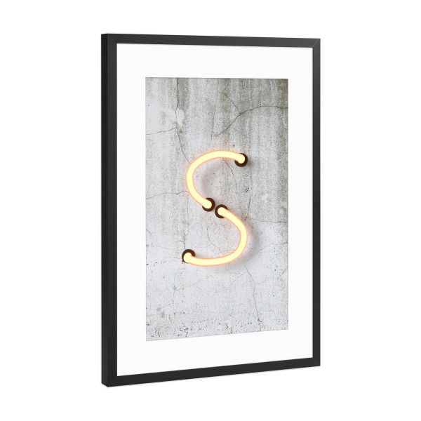 Poster mit Rahmen Schwarz (Metallic) "Neon Alphabet On - S" artboxONE - Buchstaben / S
