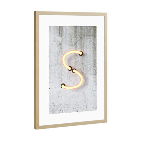 Poster mit Rahmen Gold "Neon Alphabet On - S" artboxONE - Buchstaben / S - Buchstabenset-neon1,Buchstabe-s,Abc,Neon art,Neon sign,S,Buchstabe,Alphabet