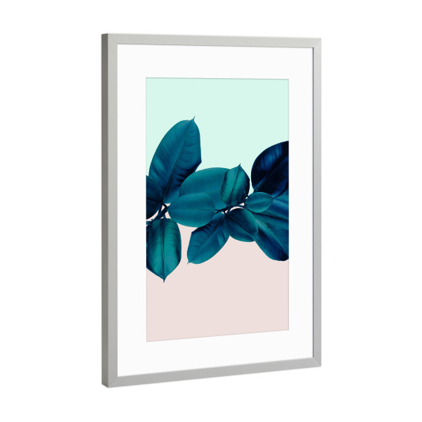 Poster mit Rahmen Silber "Abstract Leaves" artboxONE - Natur - Teal leaves,Nature,Dschungle,Jungle,Leaves,Tropical,Botanical