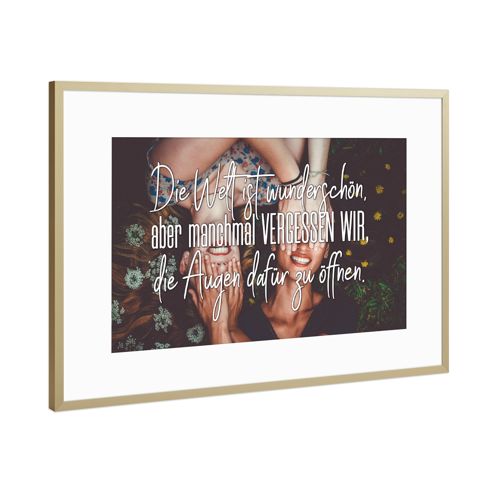 Poster mit Rahmen Gold "Die Welt ist wunderschön" artboxONE - Typografie