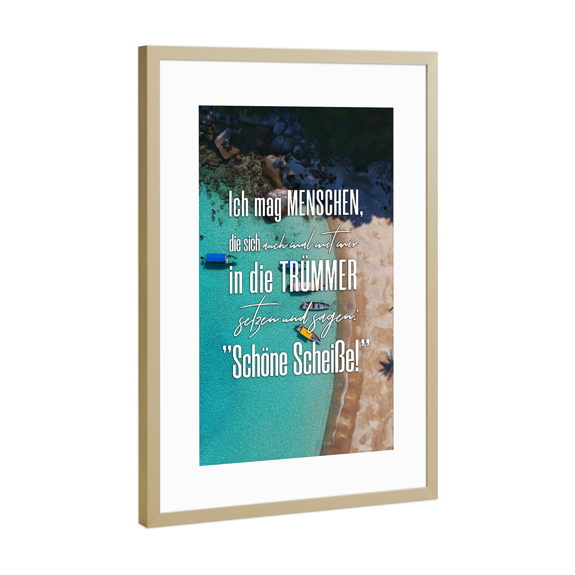 Poster mit Rahmen Gold "Menschen & Trümmer" artboxONE - Typografie