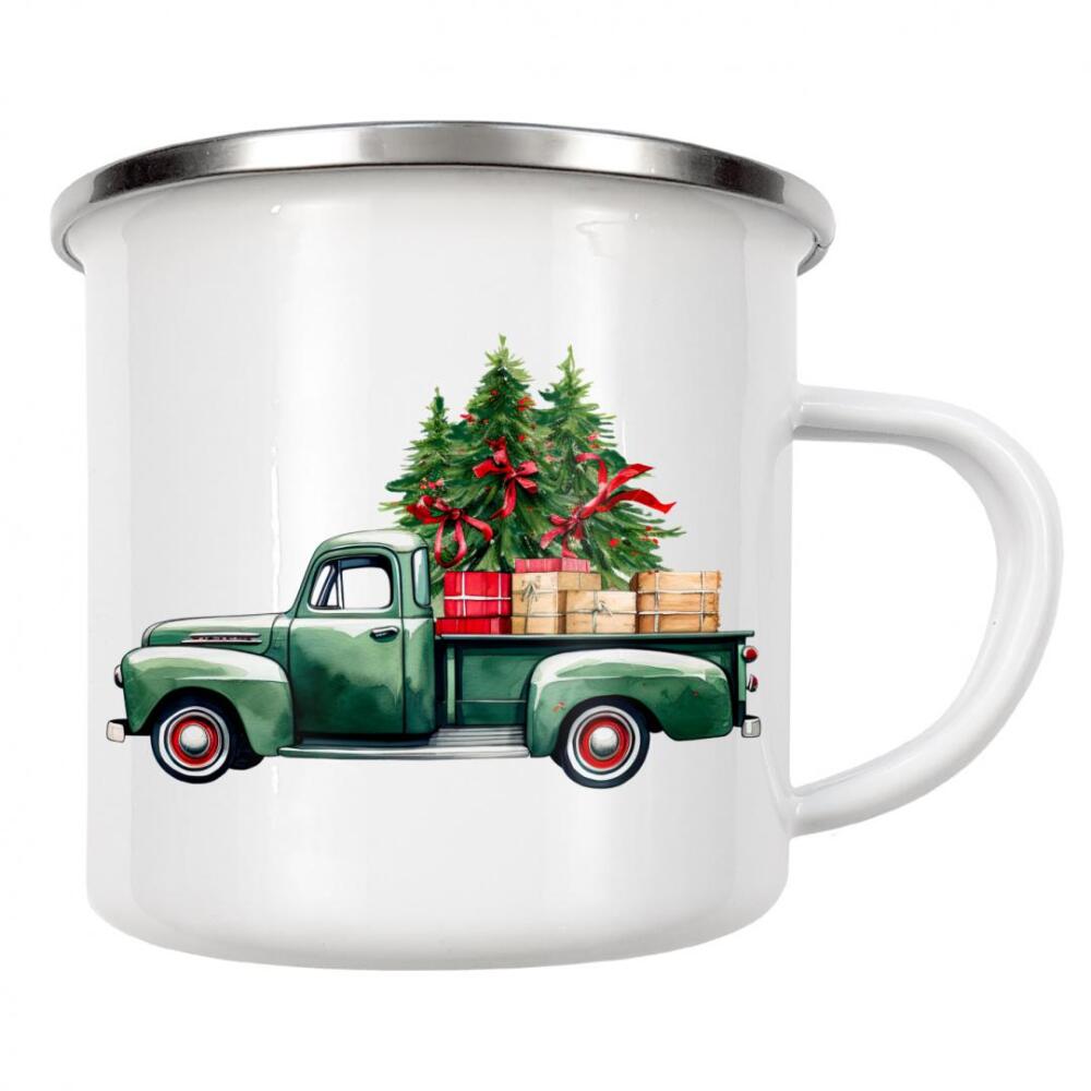 Emaille Tasse "Grüne LKW-Kunst" artboxONE - Für Kinder,Automobile,Weihnachten,Für Mama,Lustig