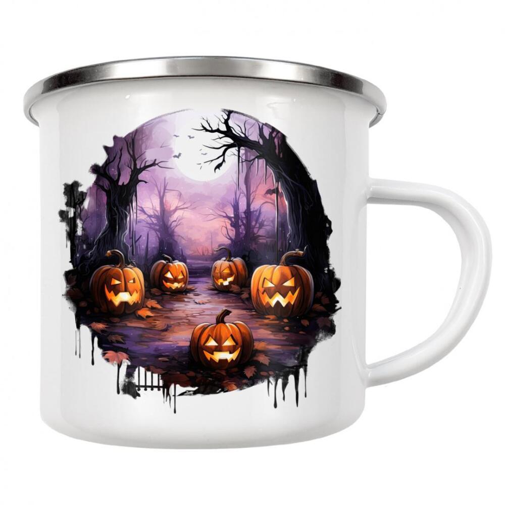 Emaille Tasse "Gruselige Waldkürbis-Designs" artboxONE - Natur,Abstrakt,Festivals,Halloween