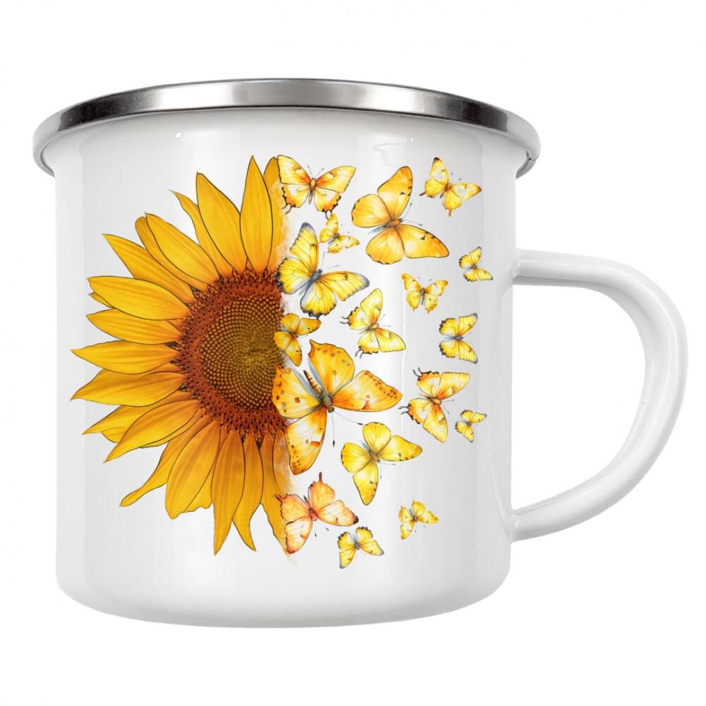 Emaille Tasse "Sonnenblumengelbe Schmetterlinge" artboxONE - Floral,Tiere,Abstrakt,Für Mama,Lustig