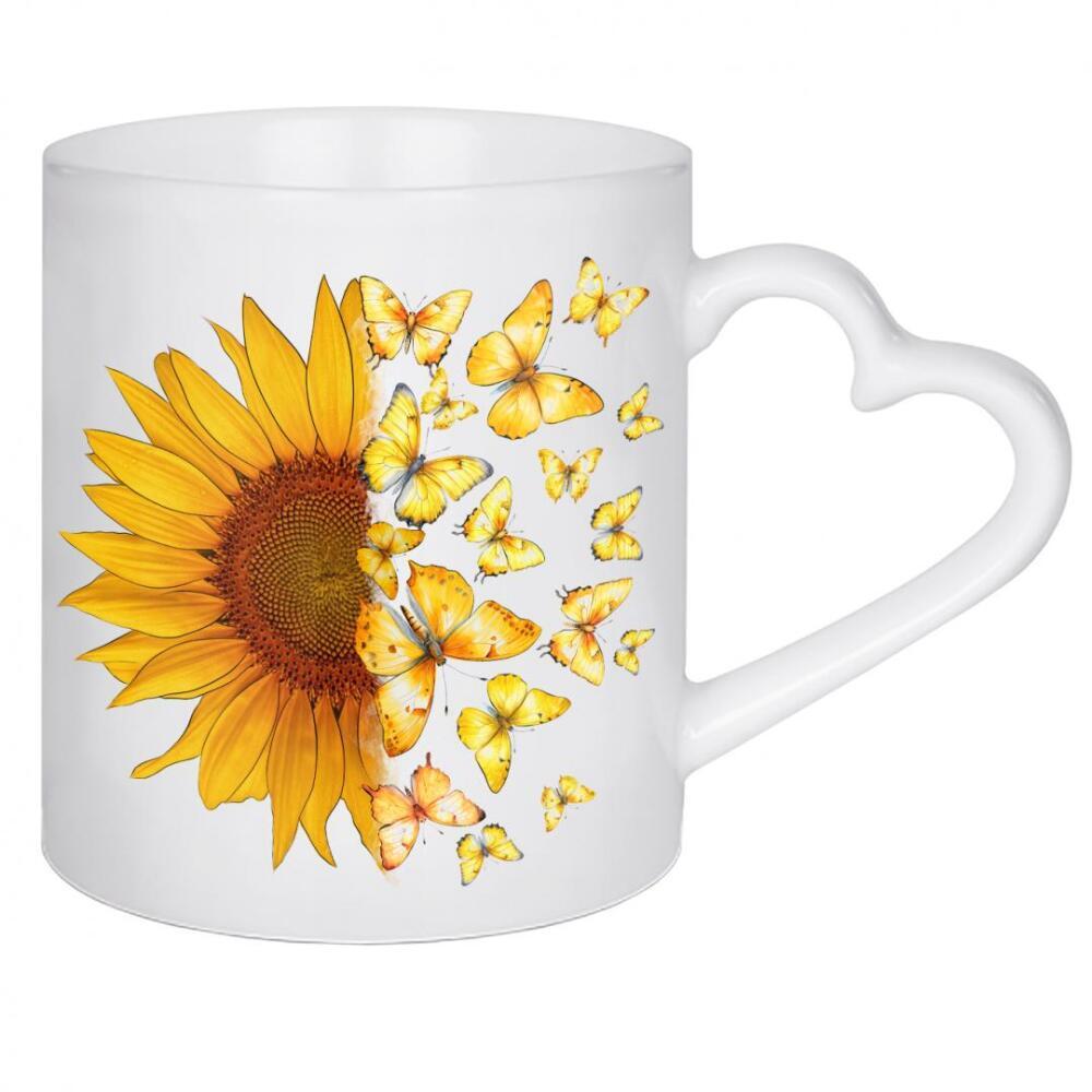 Herztasse "Sonnenblumengelbe Schmetterlinge" artboxONE - Floral,Tiere,Abstrakt,Für Mama,Lustig