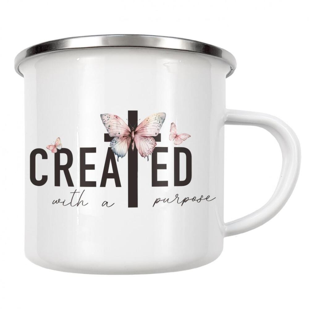 Emaille Tasse "Mit einem Zweck erstellt" artboxONE - Floral,Abstrakt,Liebe,Fashion,Buchstaben