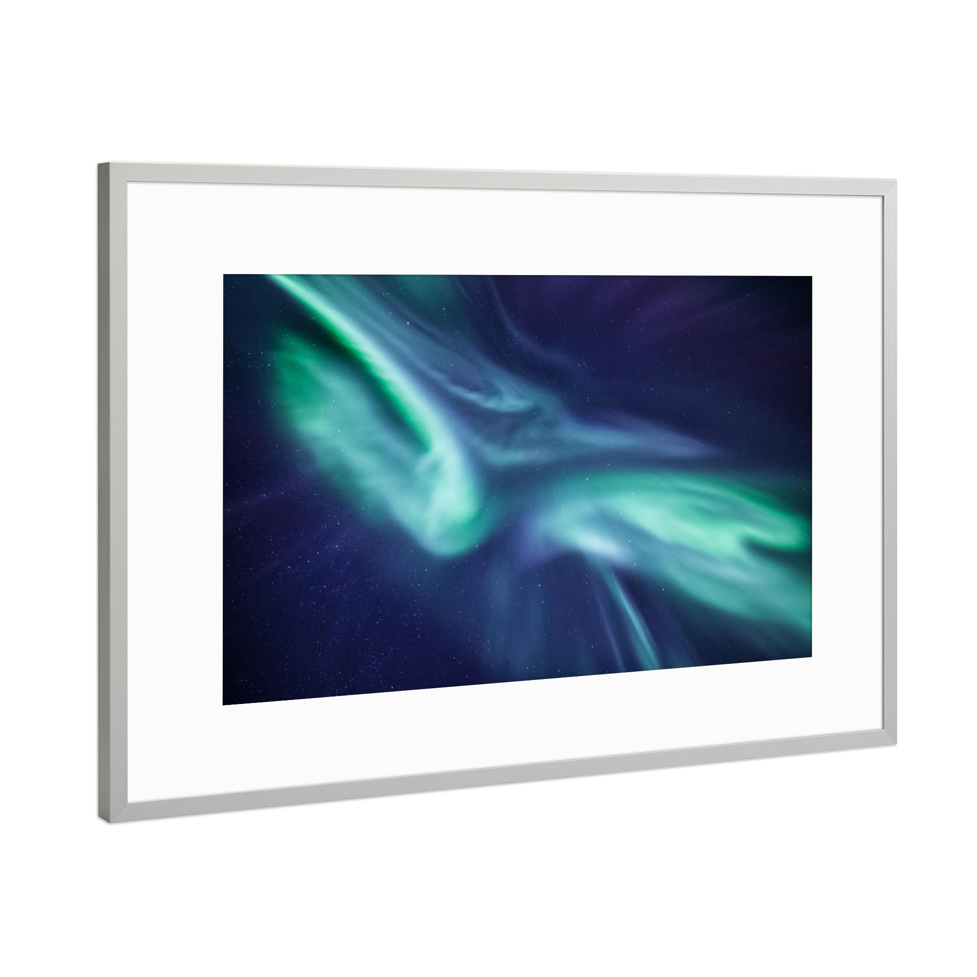 Poster mit Rahmen Silber "Arctic Sky" artboxONE - Galaxy - Nordlicht,Polarlicht,Aurora