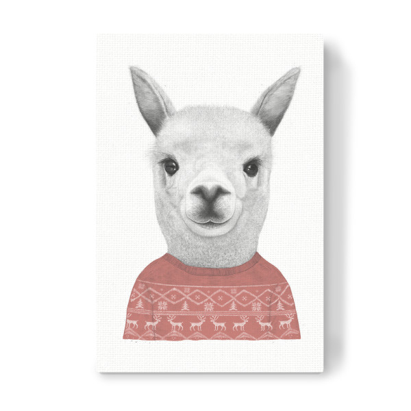 Leinwandbild "Lama in a sweater" artboxONE - Tiere,Schwarzweiß,Weihnachten - Lama,Christmas,Ugly sweater,Alpaca,Xmas