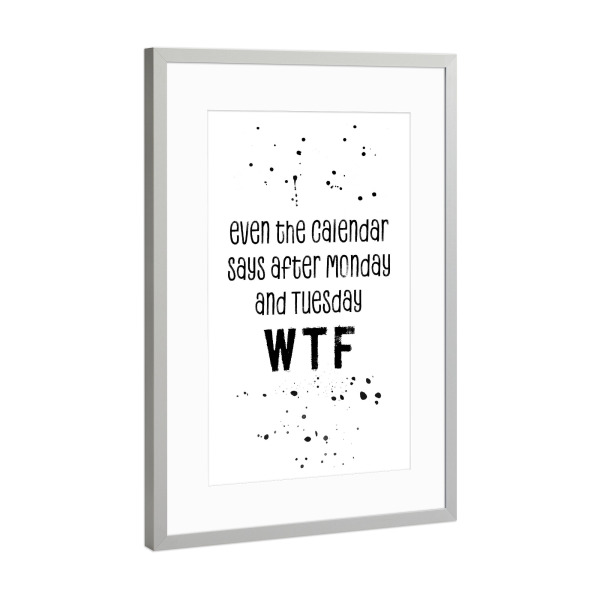 Poster mit Rahmen Silber "EVEN THE CALENDAR SAYS WTF" artboxONE - Typografie,Schwarzweiß - Lustiger spruch,Spruch,Wtf